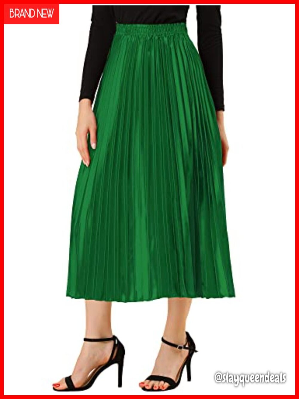 Pleated Midi Skirt High Waisted A Line Metallic Party Skirt